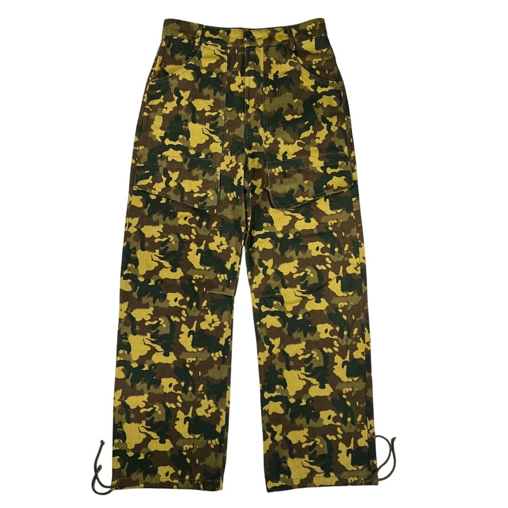 Zara Womens Camouflage Cargo‎ Pants High Waisted Yellow Green Camo Size M